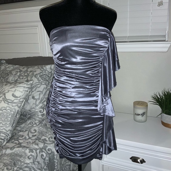 Dresses & Skirts - Silver Silk Strapless Mini Dress